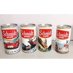 Vintage Schmidt Beer Cans Set of 4 - Rodeo, Elk, Fish, Hot Rod Car